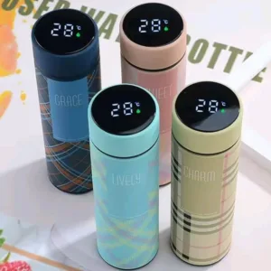 LED Temperature Display Water Bottle | Checkered Design  | Smart Stainless Steel Vacuum 500ml Flask | Random Color